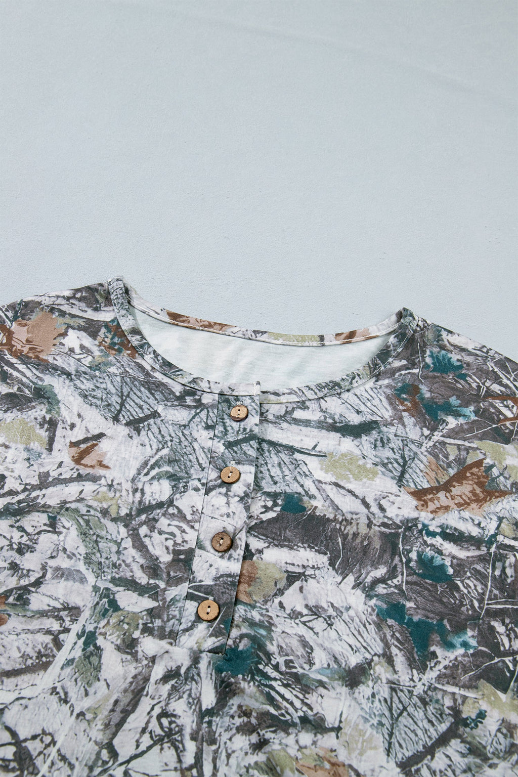 Gray Abstract Woodland Print Tunic Henley T Shirt