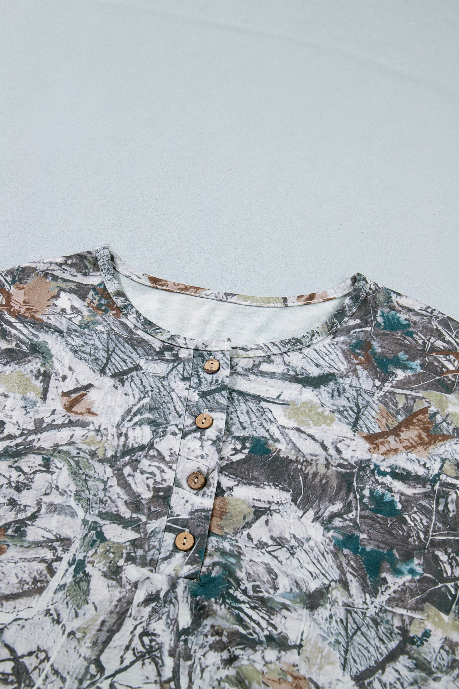 Gray Abstract Woodland Print Tunic Henley T Shirt