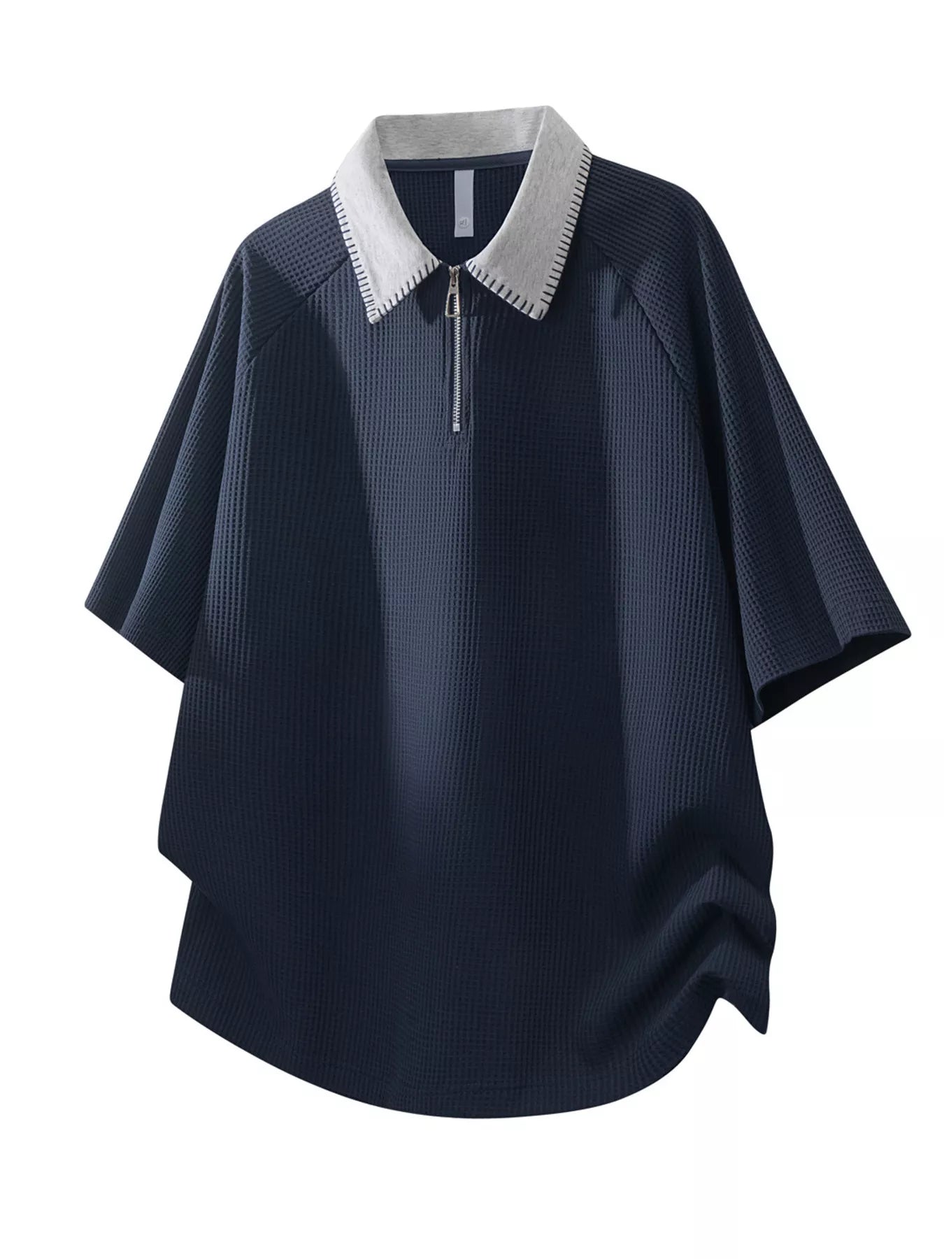 Men's Plus Size Casual Waffle Knit Half-Zip Polo