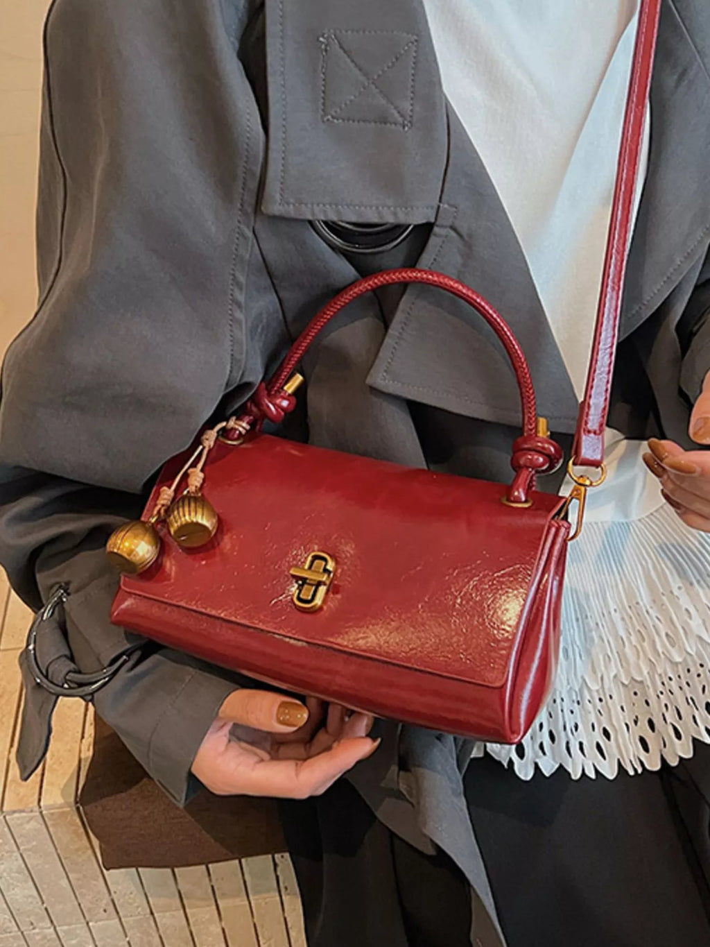 Chic PU Leather Crossbody Bag with Gold Accents