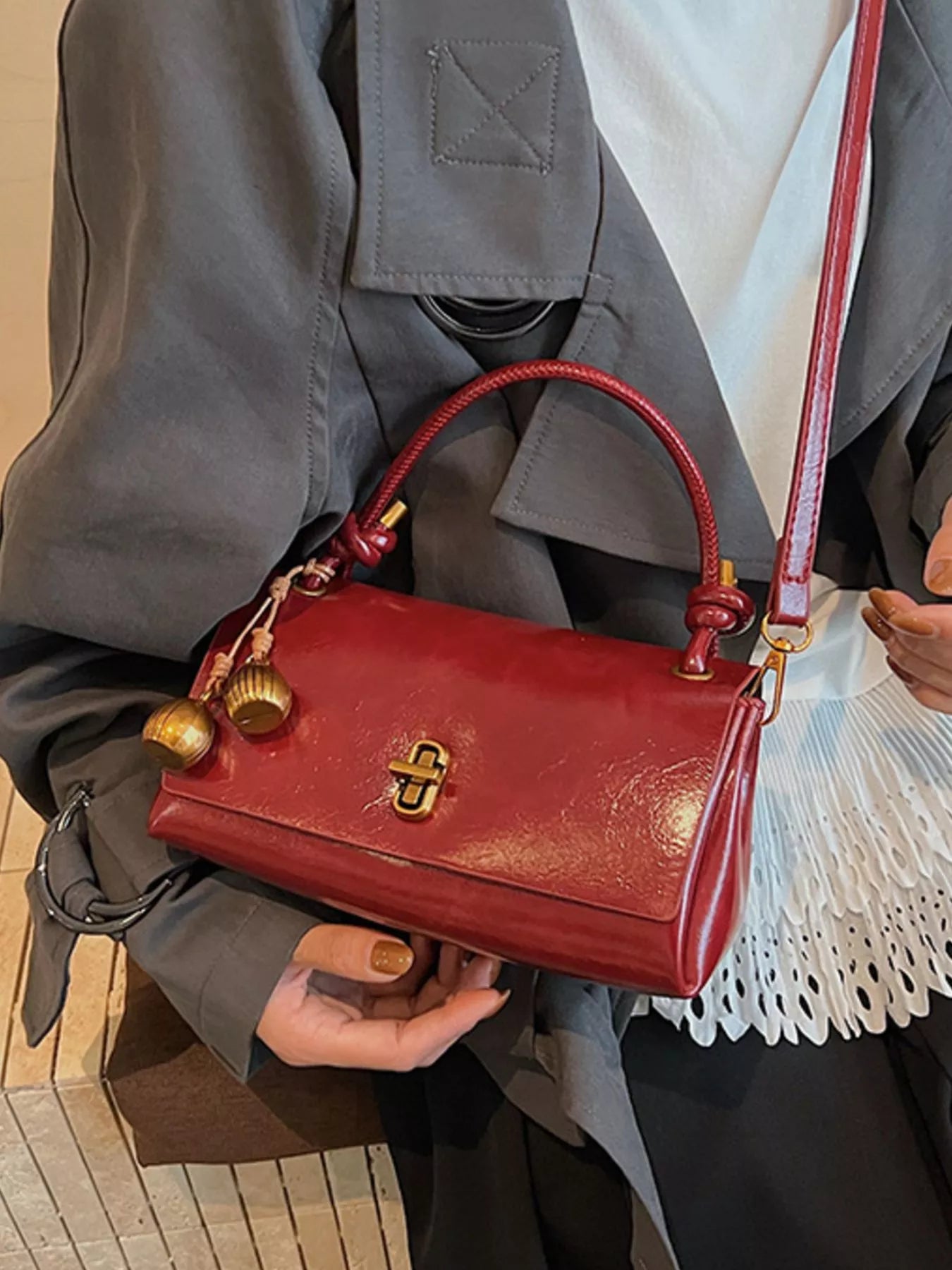 Chic PU Leather Crossbody Bag with Gold Accents