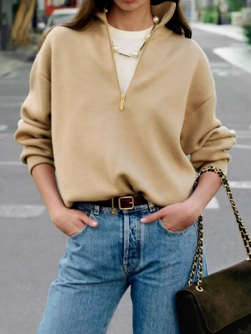 Half-Zip Dropped Shoulder Sweater
