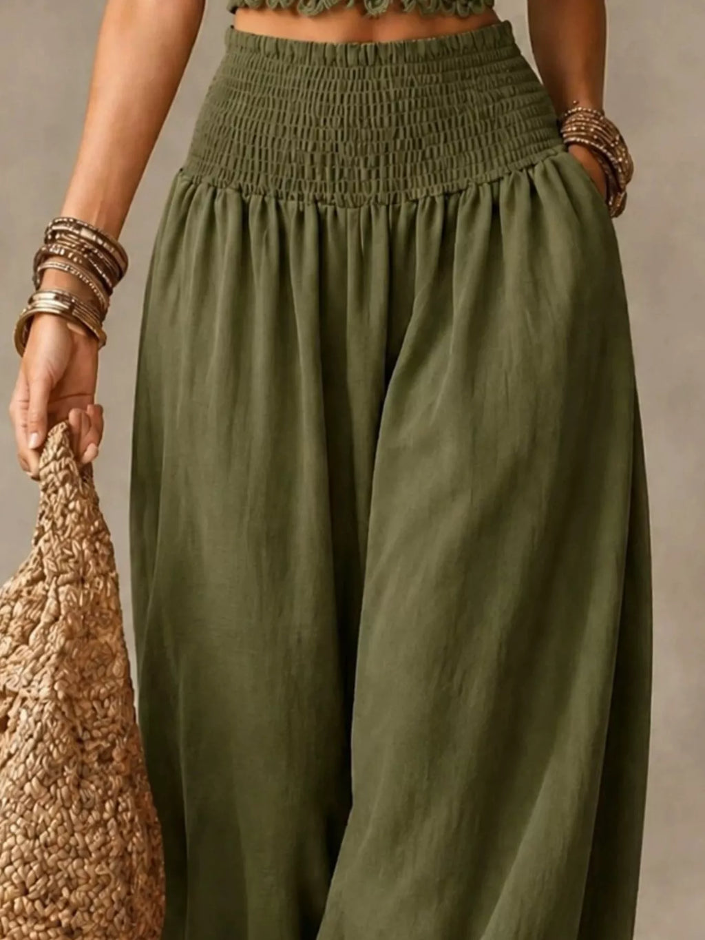 Full Size Smocked Harem Pants Plus Size