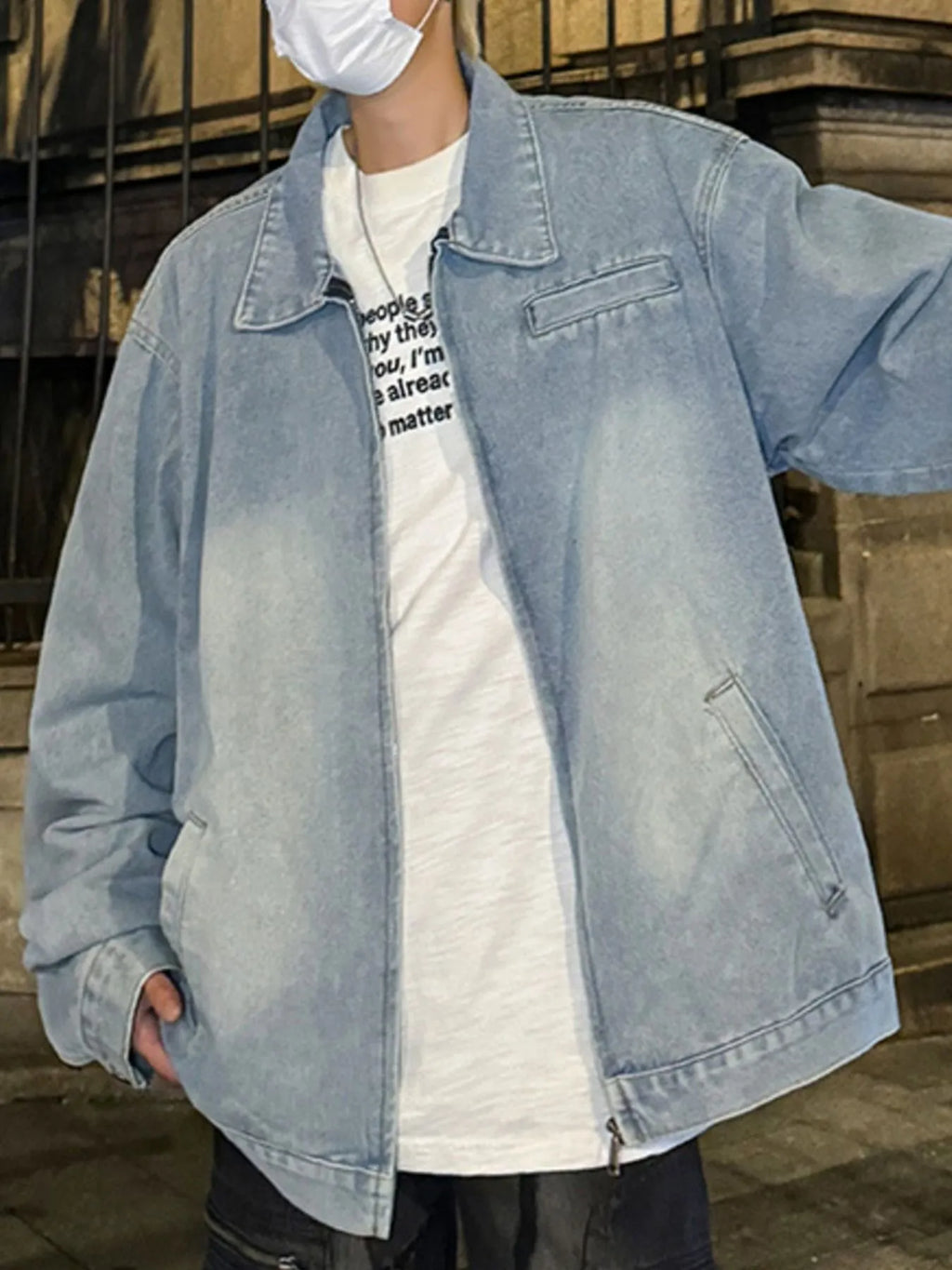 Men's Full Size Zip Up Long Sleeve Denim Jacket Plus Size