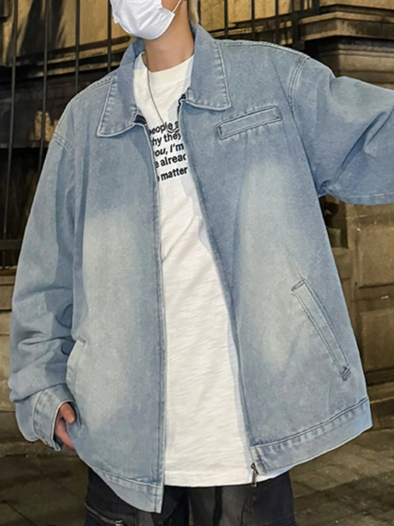 Men's Full Size Zip Up Long Sleeve Denim Jacket Plus Size