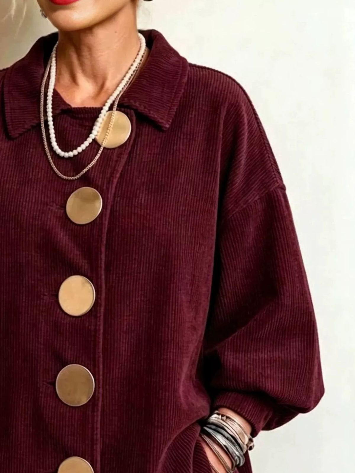 Full Size Corduroy Button-Down Jacket Plus Size
