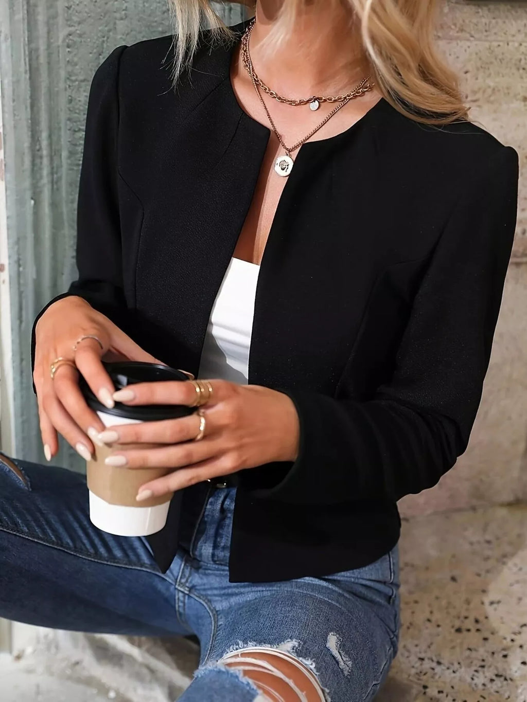 Minimalist Open-Front Cropped Blazer