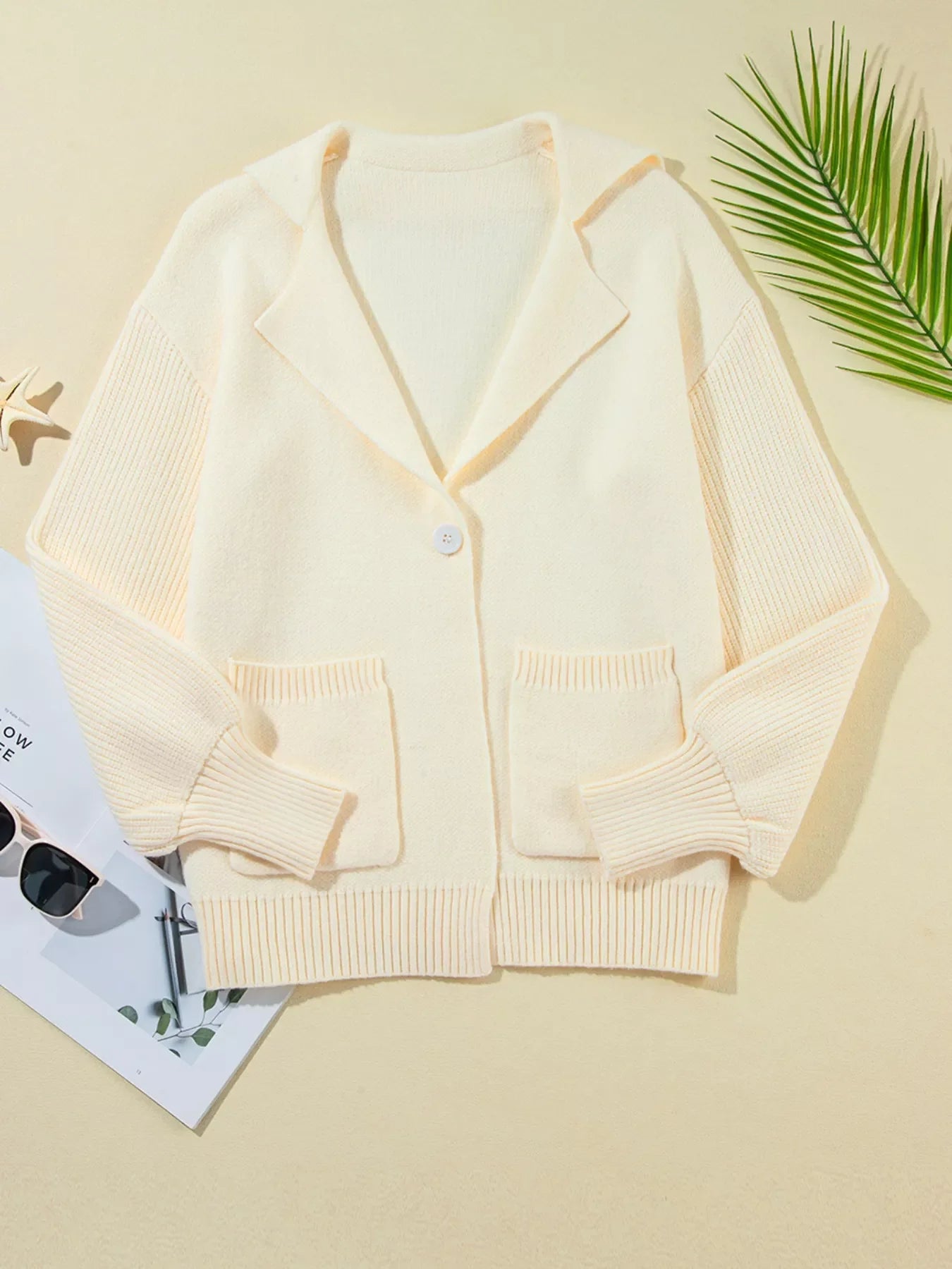 Solid Color Knit Lapel Collar Single Button Sweater Cardigan