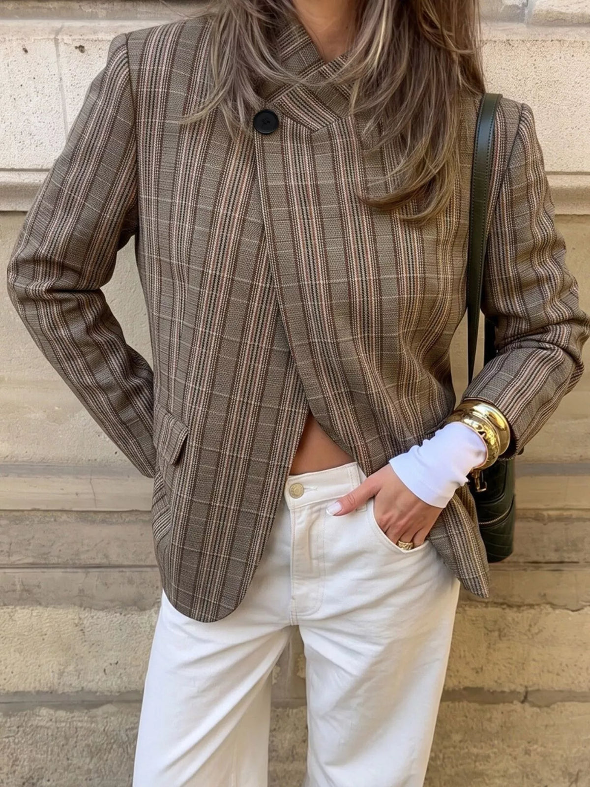 Plaid Single-Button Blazer