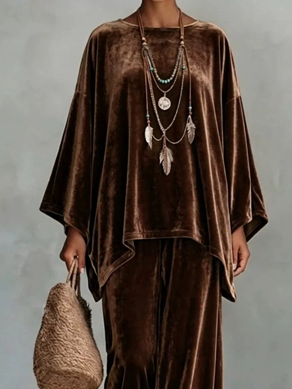 Full Size Asymmetrical Top and Wide Leg Pants Set Plus Size