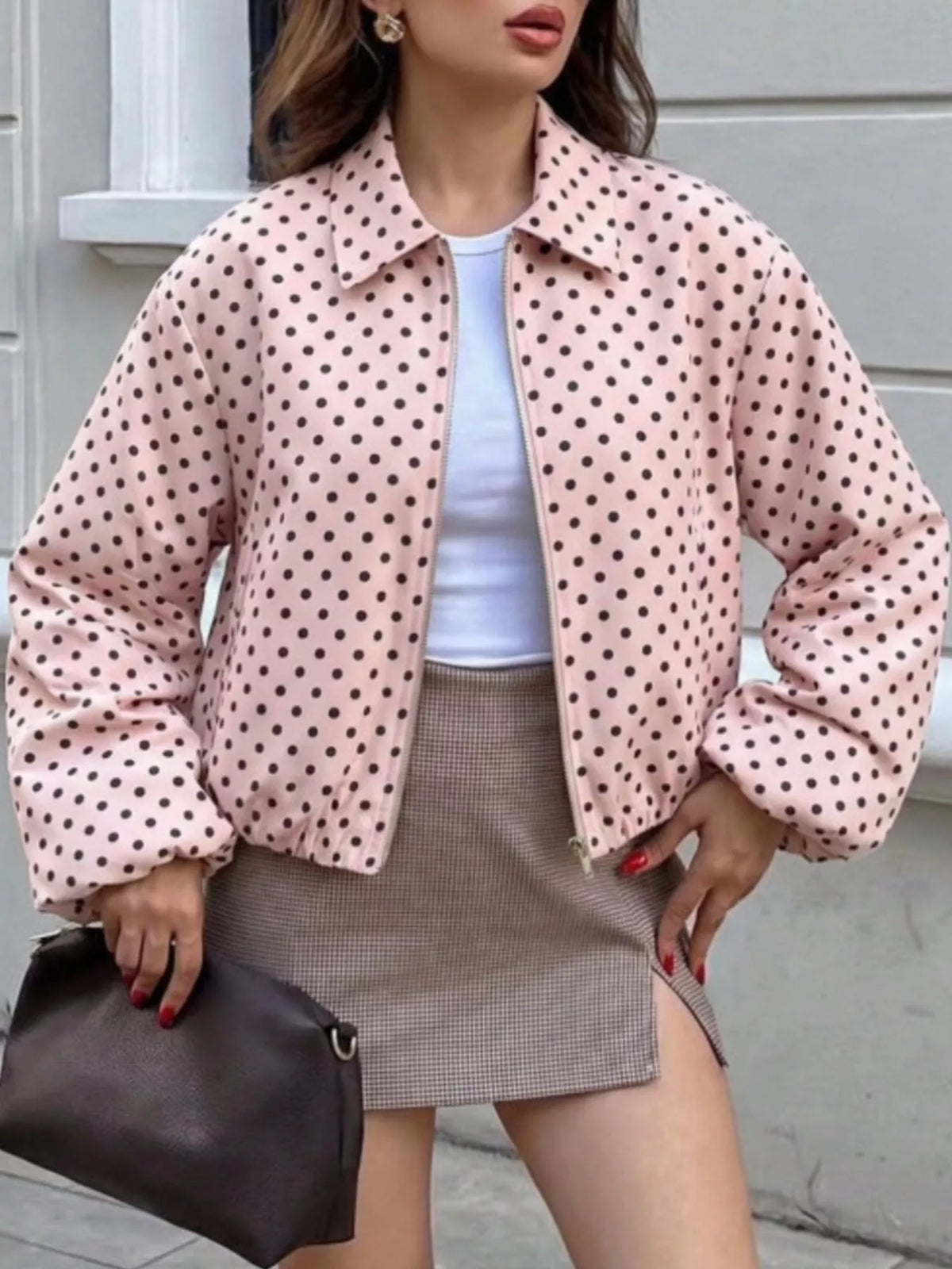 Polka Dot Casual Zip-Up Jacket