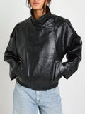 Faux Leather Moto Jacket with Asymmetrical Zip