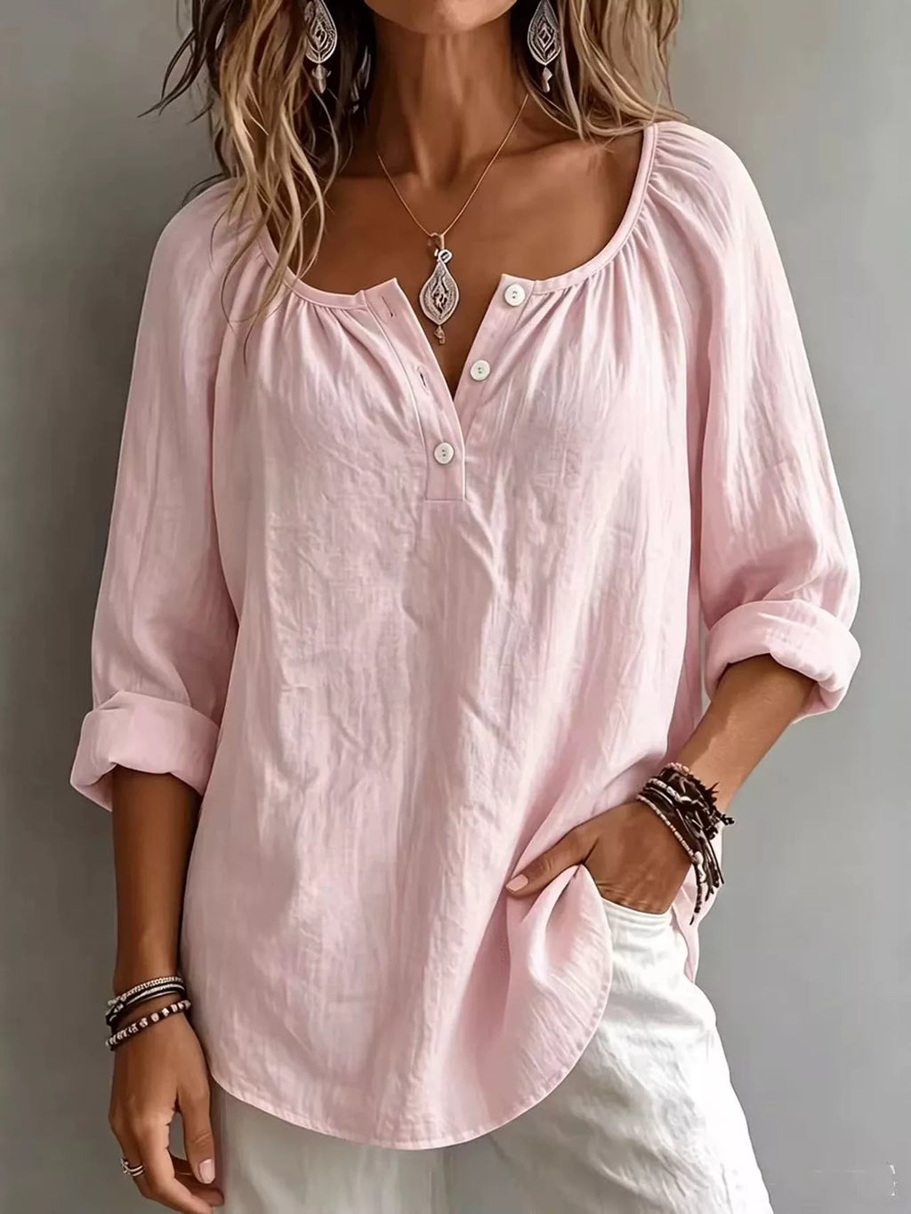 Button Detail Long Sleeve Top