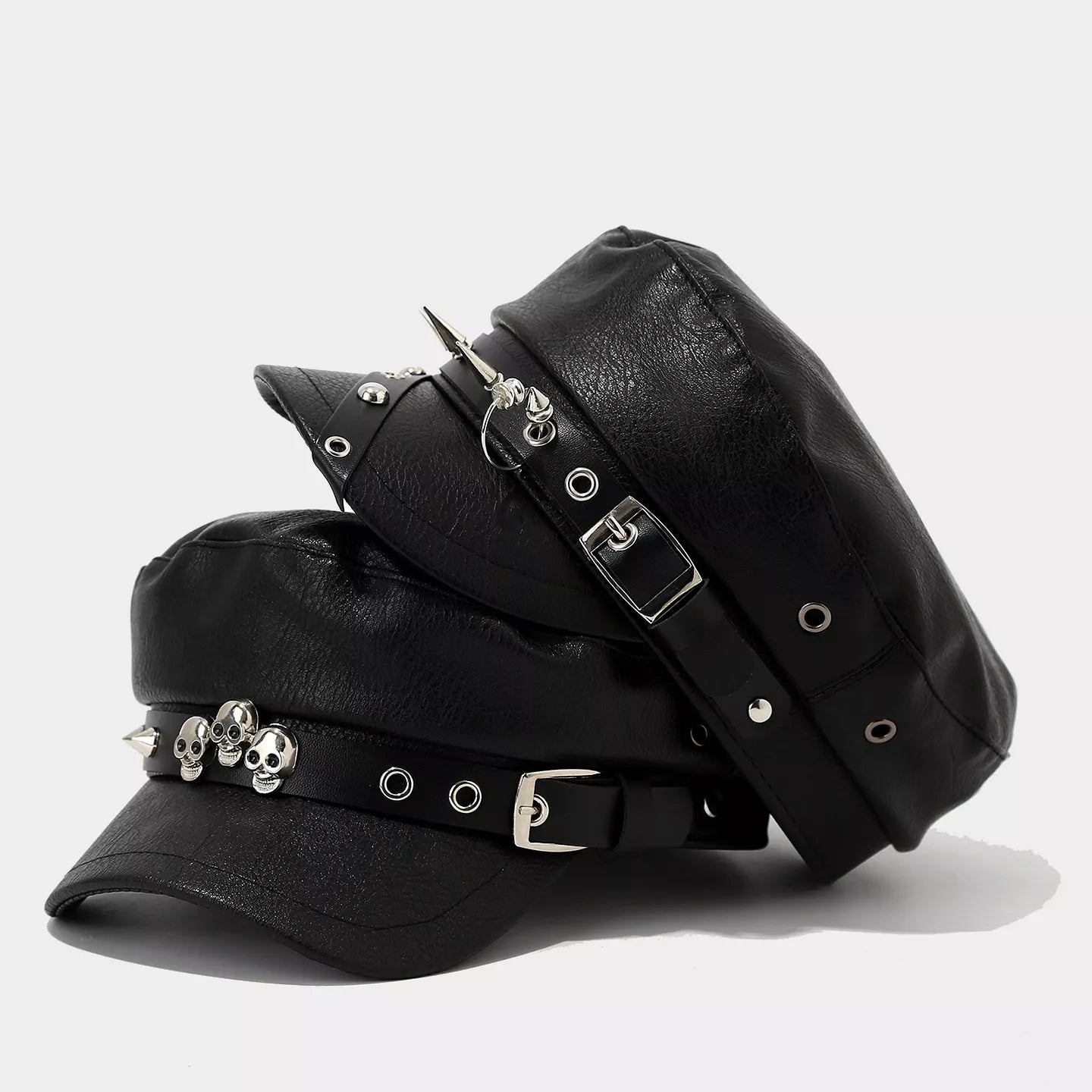 Studded Embellished Faux Leather Hat