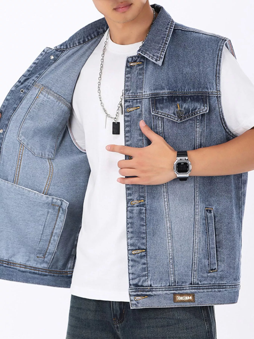 Men's Plus Size Vintage Washed Sleeveless Denim Vest