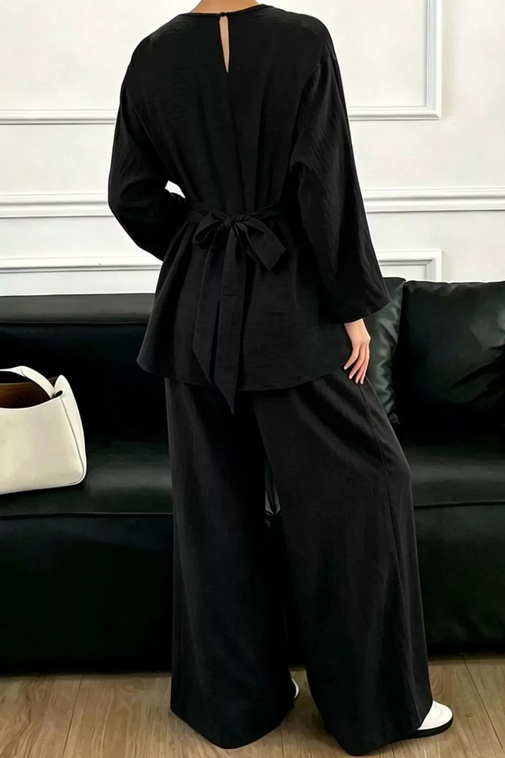 Metal Chain Waist Detail Top and Pants Set