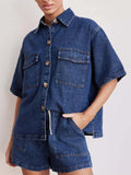 Button Up Half Sleeve Denim Shirt
