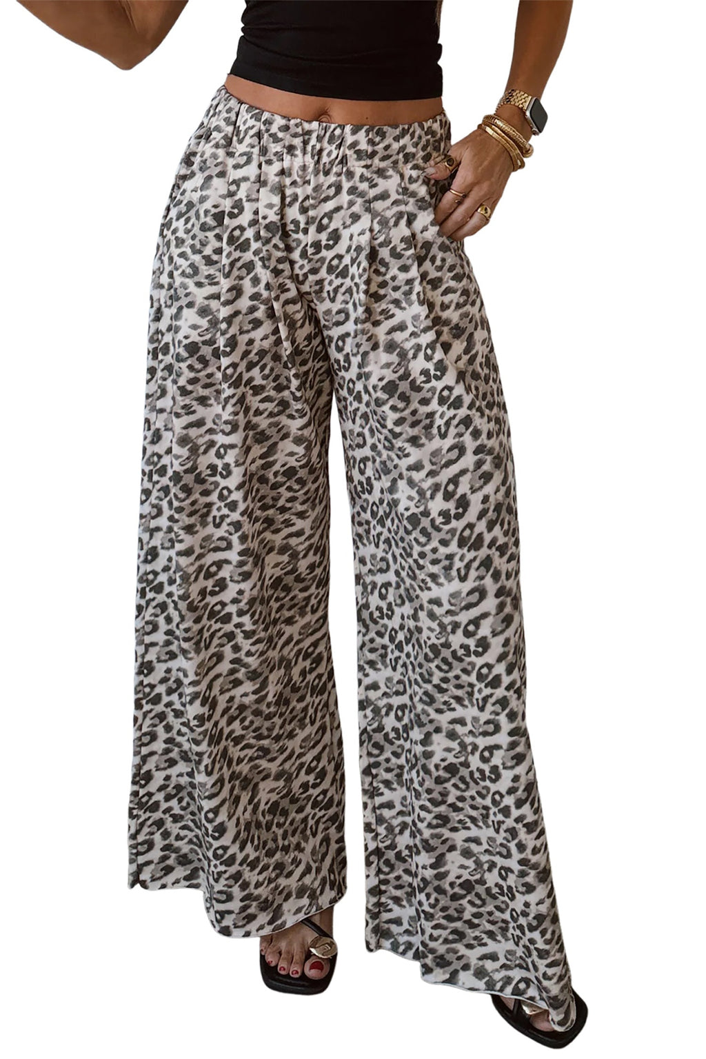 Multicolour Leopard Print Wide Leg Full Length Pants