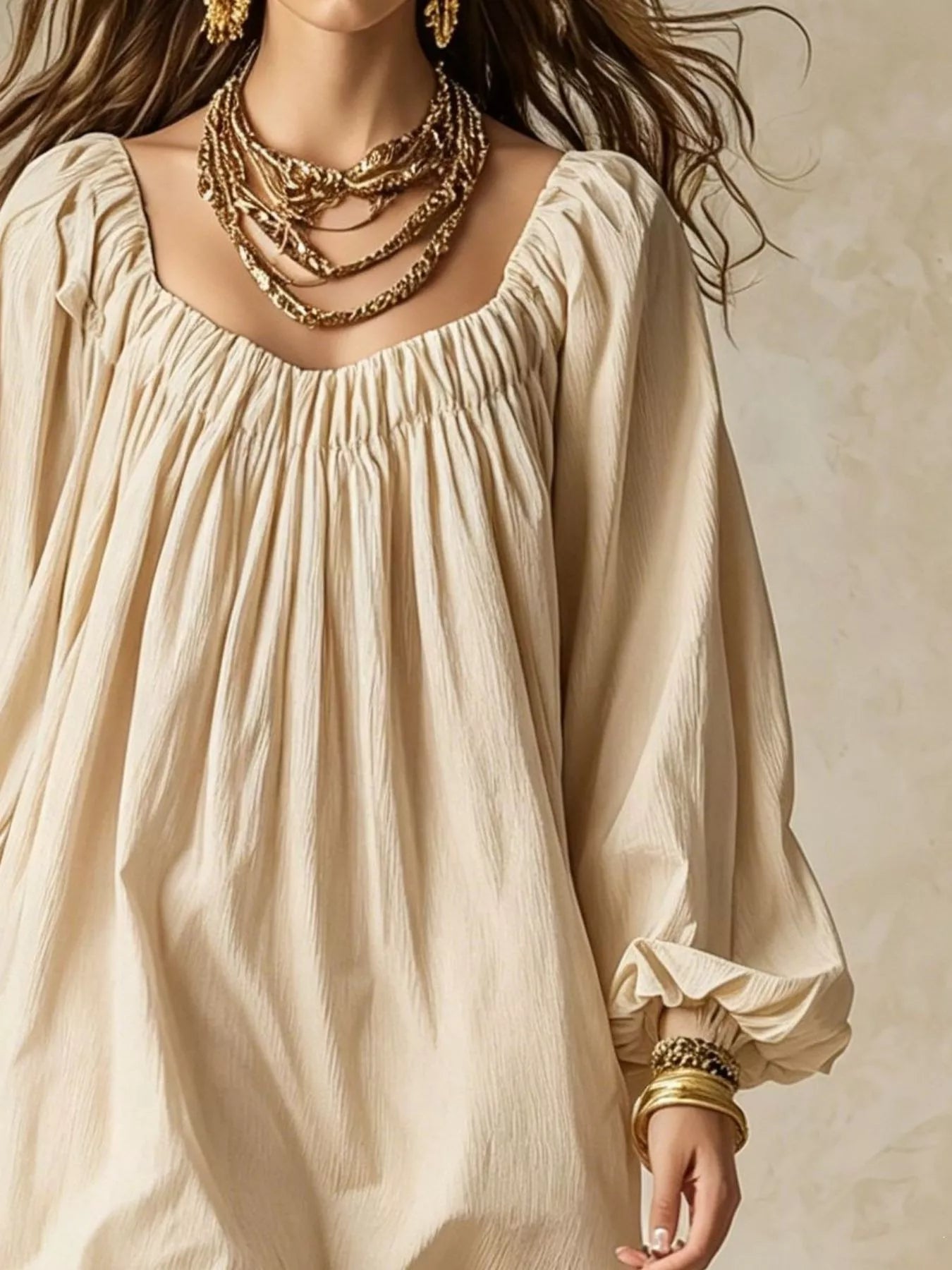 Flowy Balloon Sleeve Mini Dress