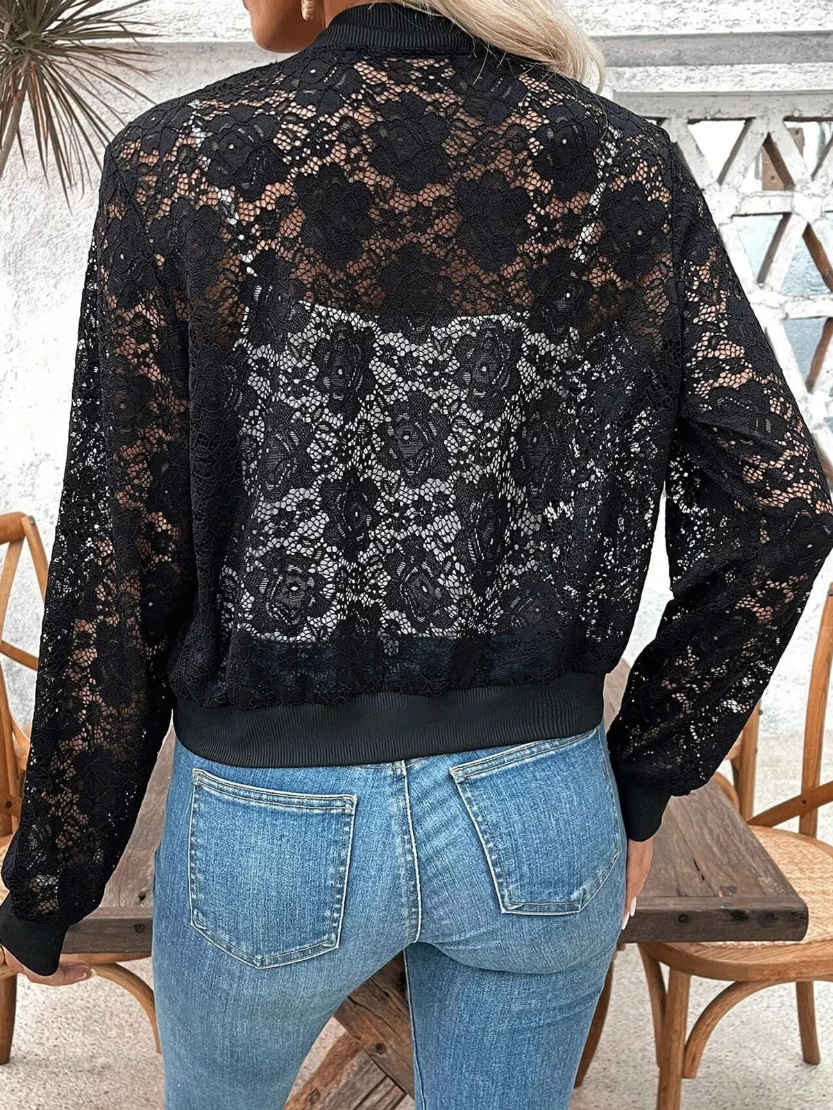Sheer Lace Zip Up Jacket