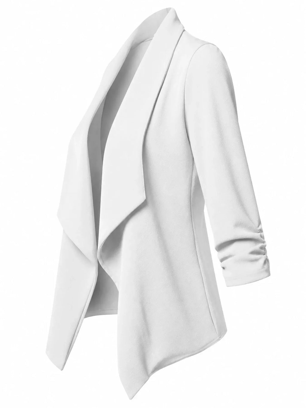 Full Size Open Front Drape Blazer with 3/4 Ruched Sleeves Plus Size