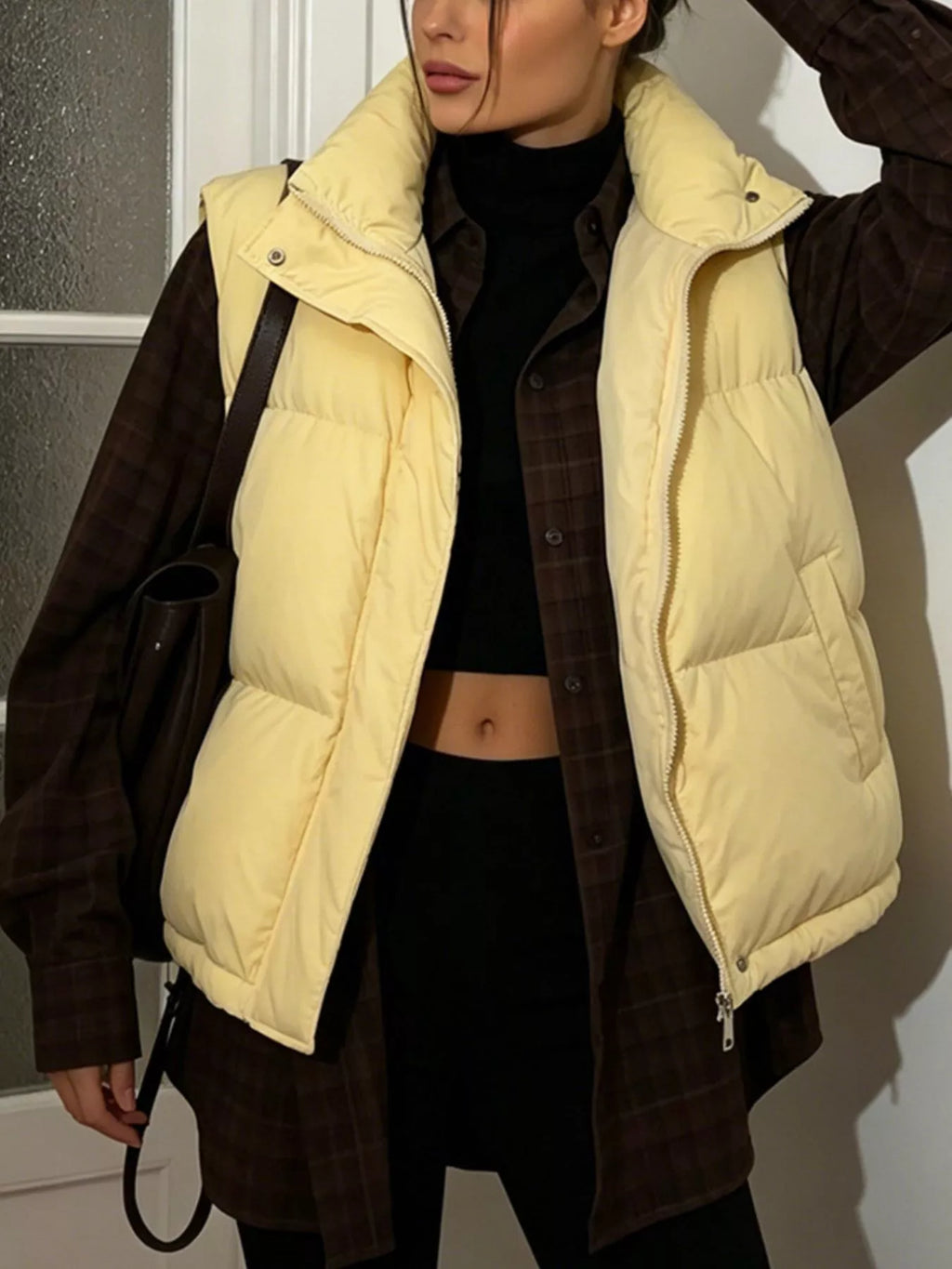 Snap-Button Placket Quilted Puffer Vest Coat