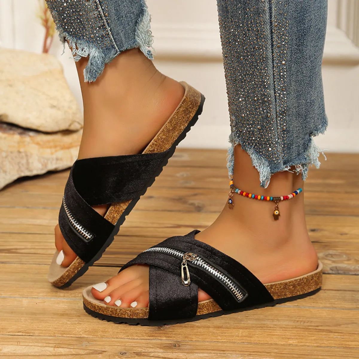 Open Toe Zip Detail Sandals