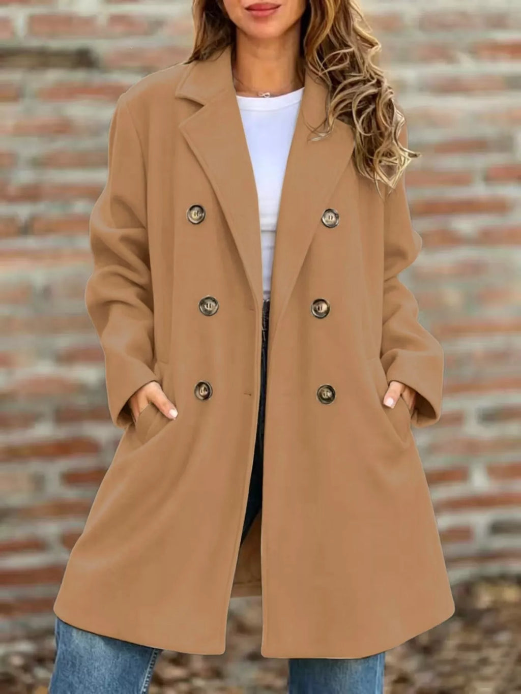 Full Size Double-Breasted Lapel Collar Coat Plus Size