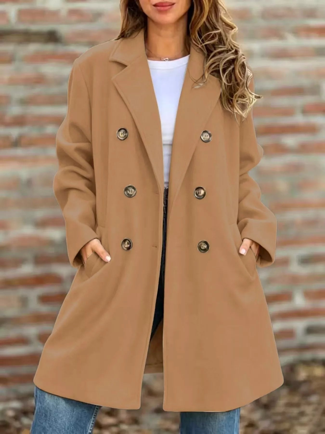 Full Size Double-Breasted Lapel Collar Coat Plus Size