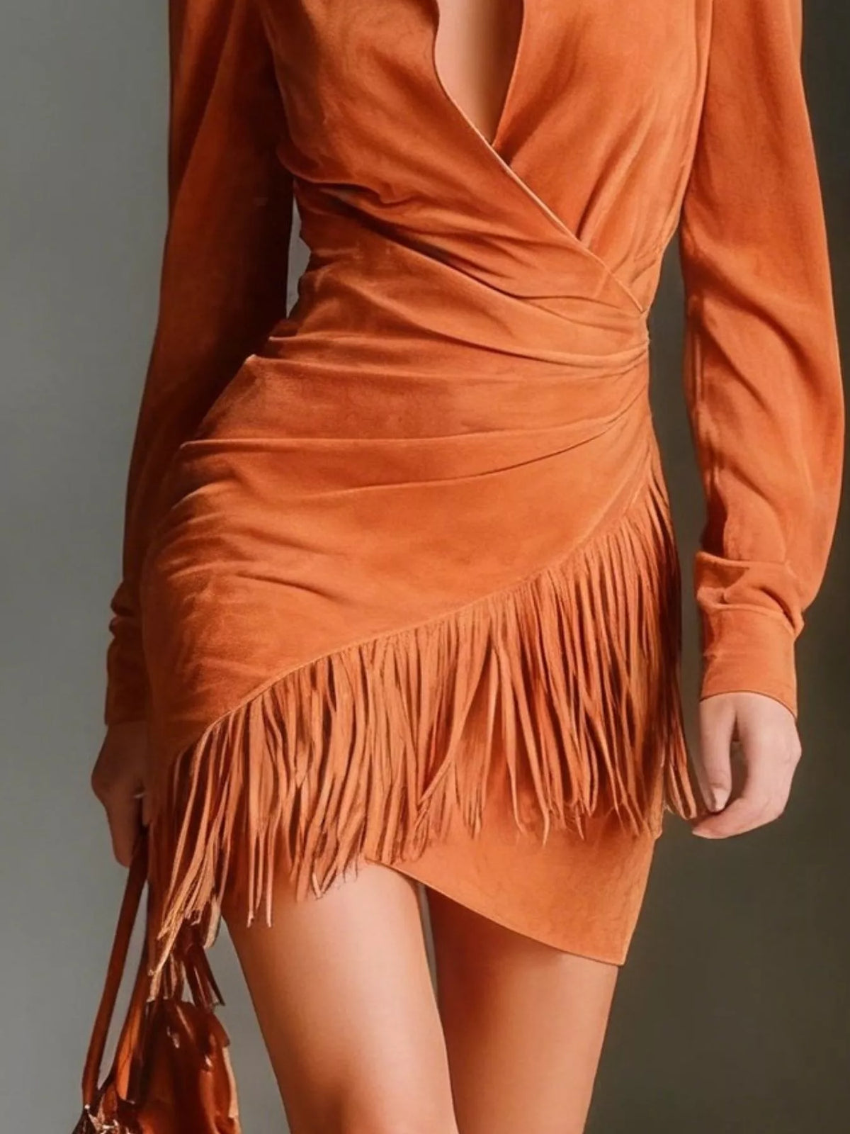 Fringed Long Sleeve Mini Dress