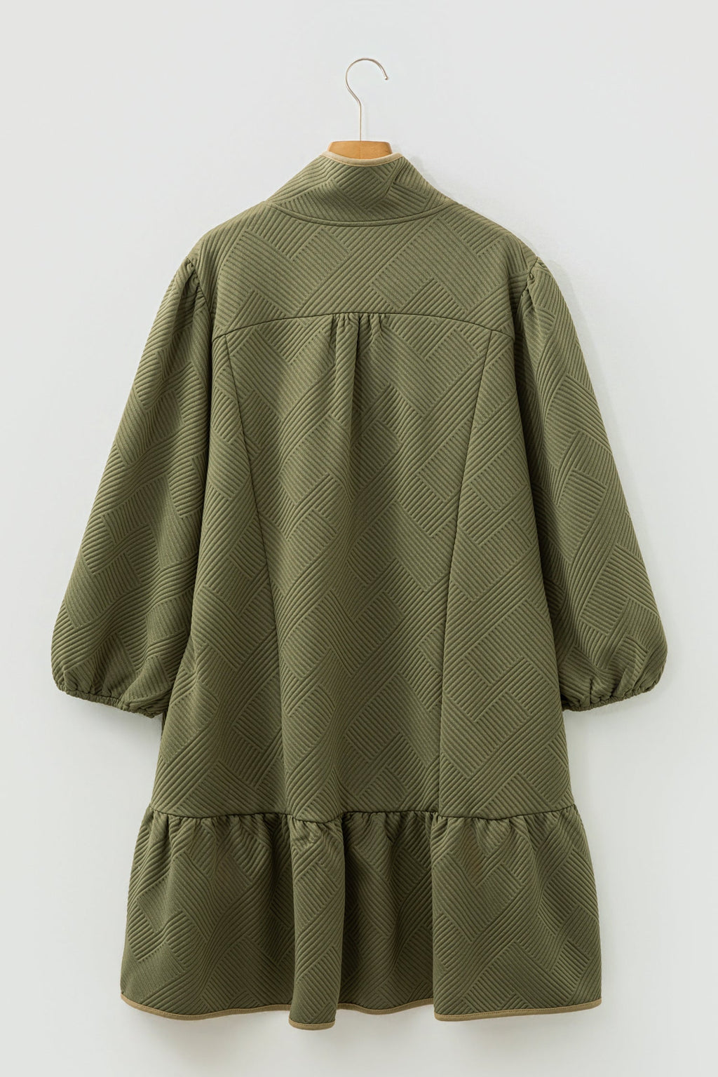 Jungle Green Plus Size Textured Contrast Trim Quarter Zip Bracelet Sleeve Mini Dress
