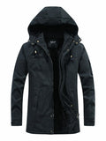 Men's Plus Size Drawstring Zip Up Hooded Jacket