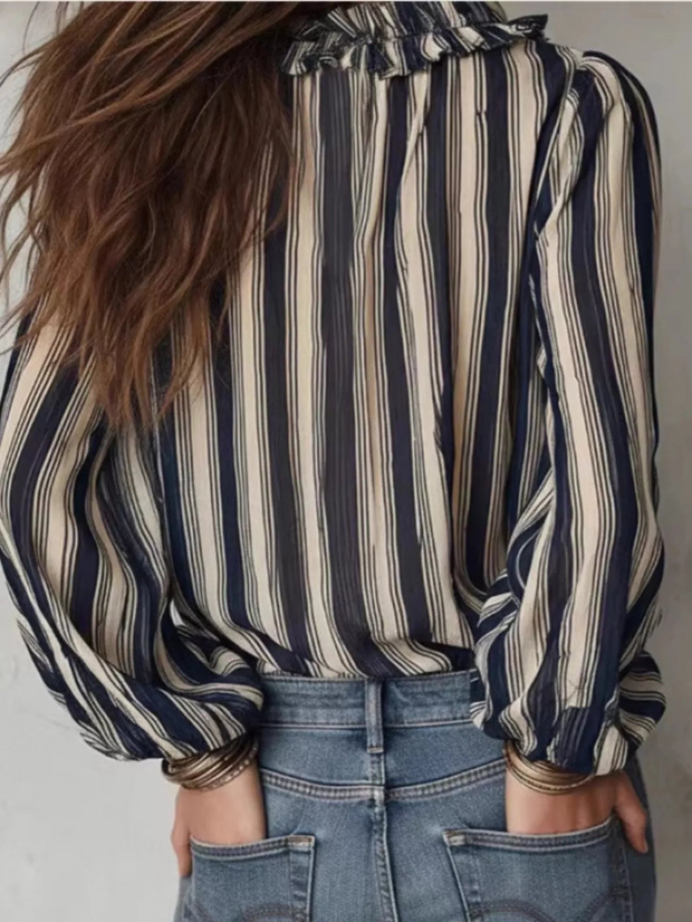 Striped Balloon Sleeve Blouse