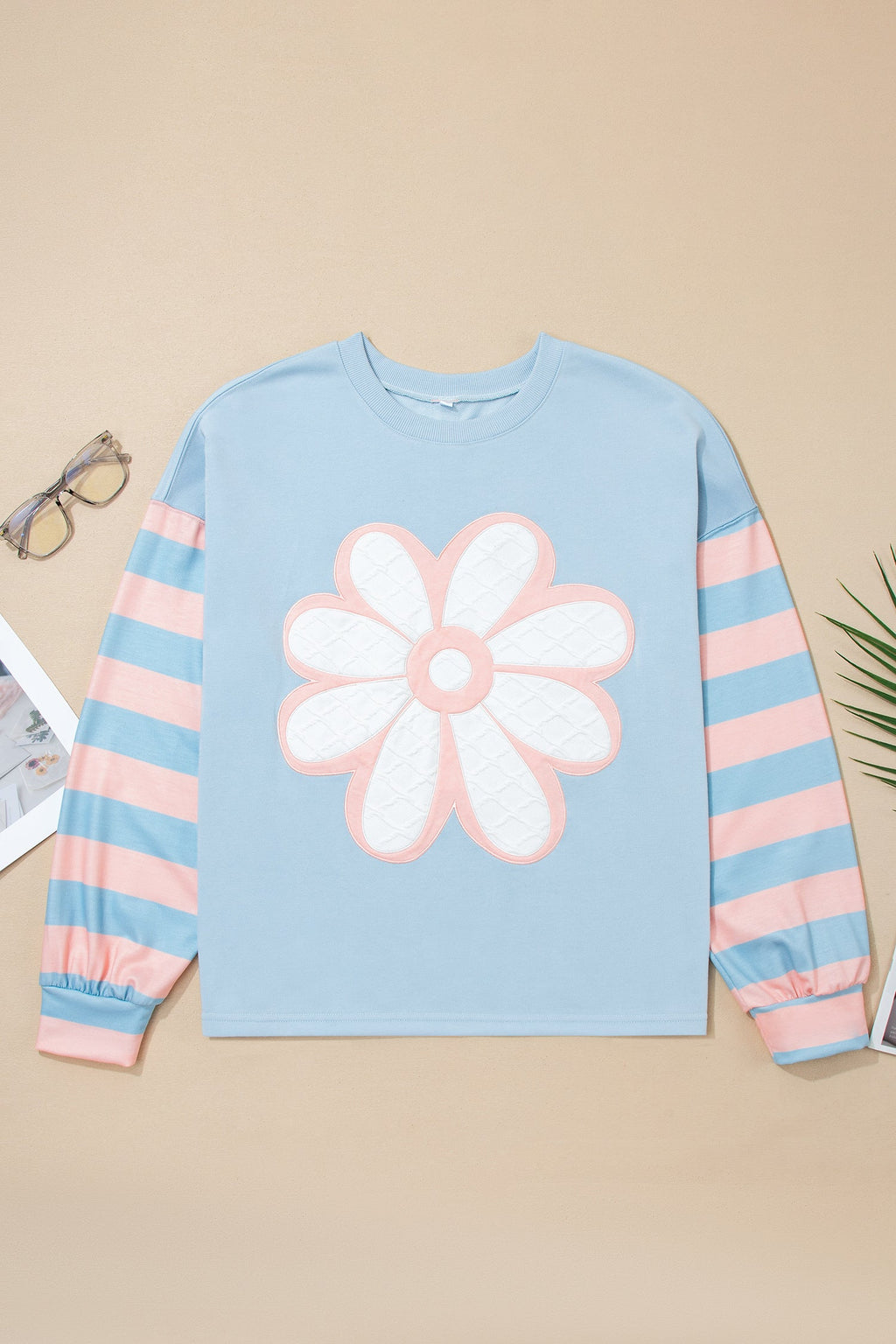 Floral Patchwork Stripe Long Sleeve Top