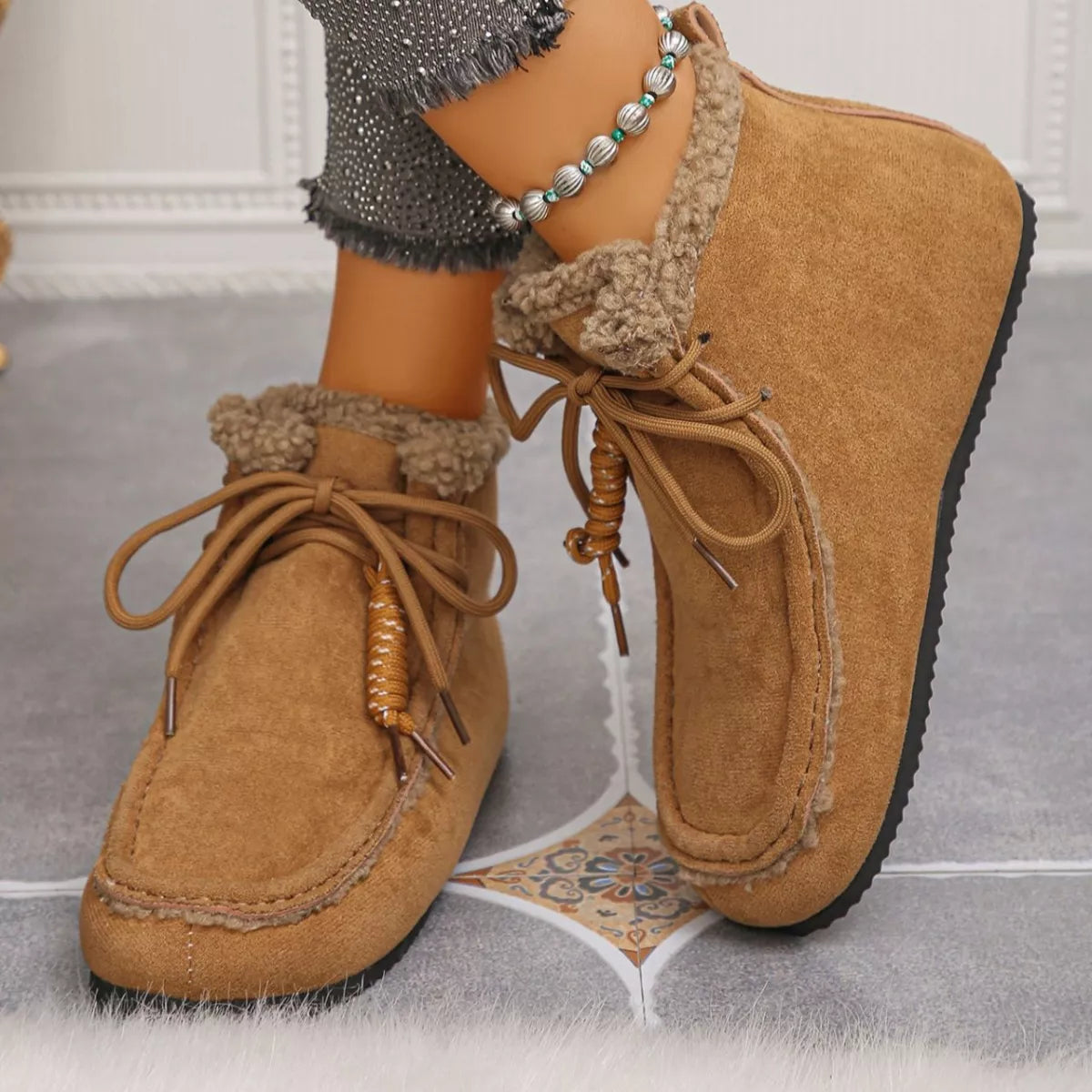 Lace Up Flats Ankle Boots