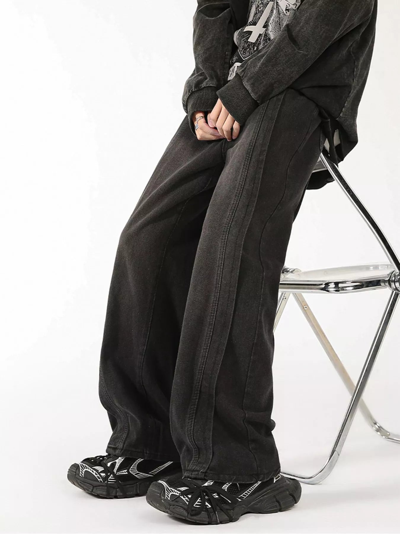 Men's Plus Size Washed Wide Leg Jeans