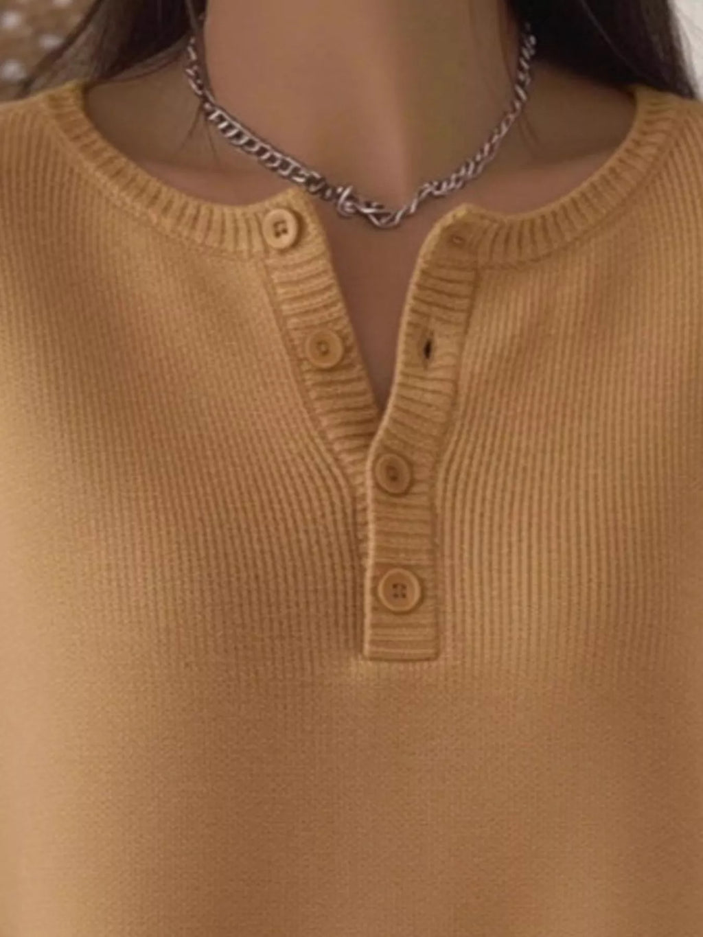 Full Size Button Detail Ribbed Knit Sweater Plus Size