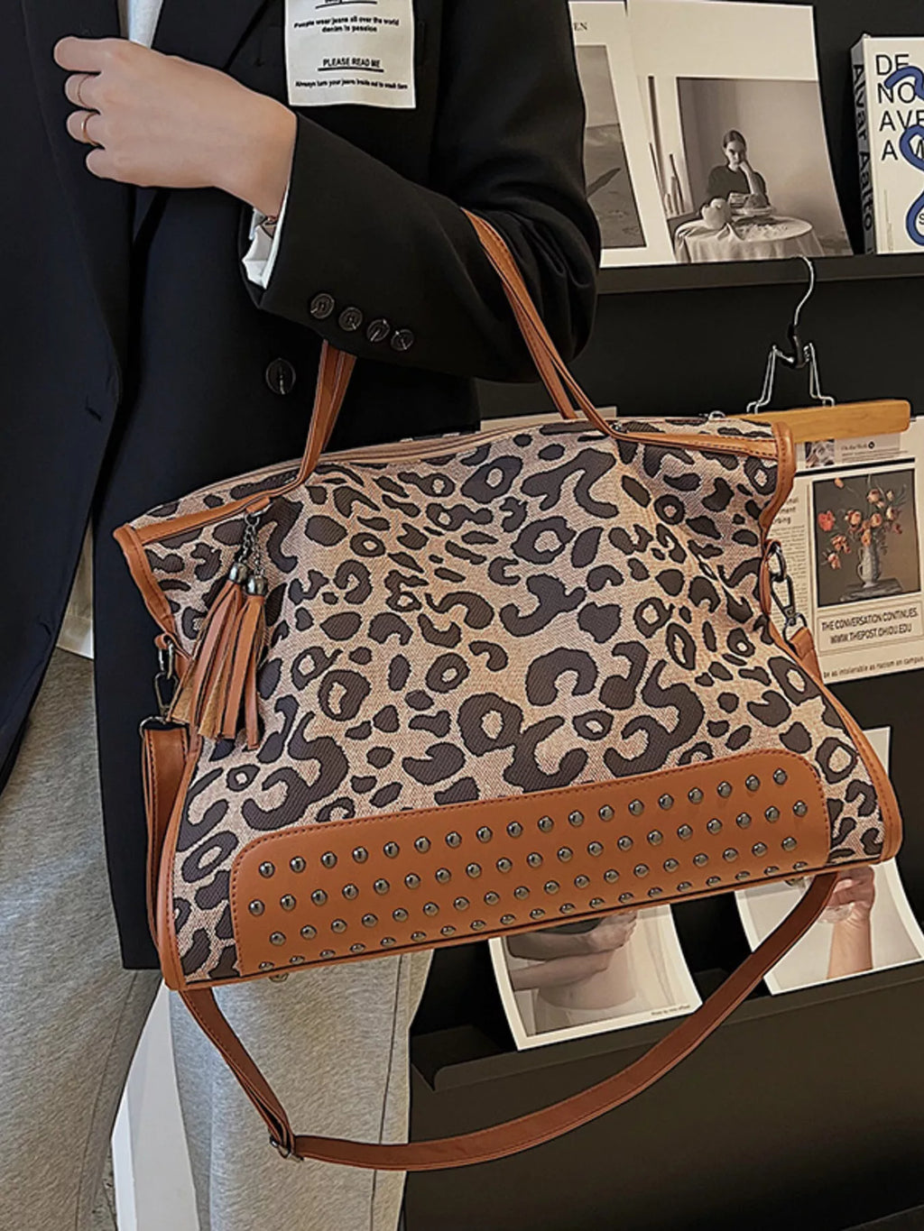 Leopard Studded Tote Bag