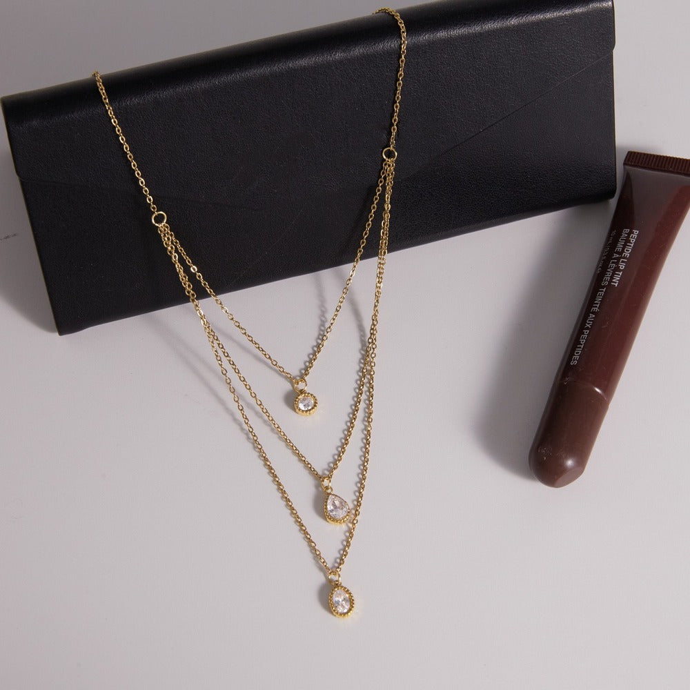 Layered Zircon Pendant Necklace