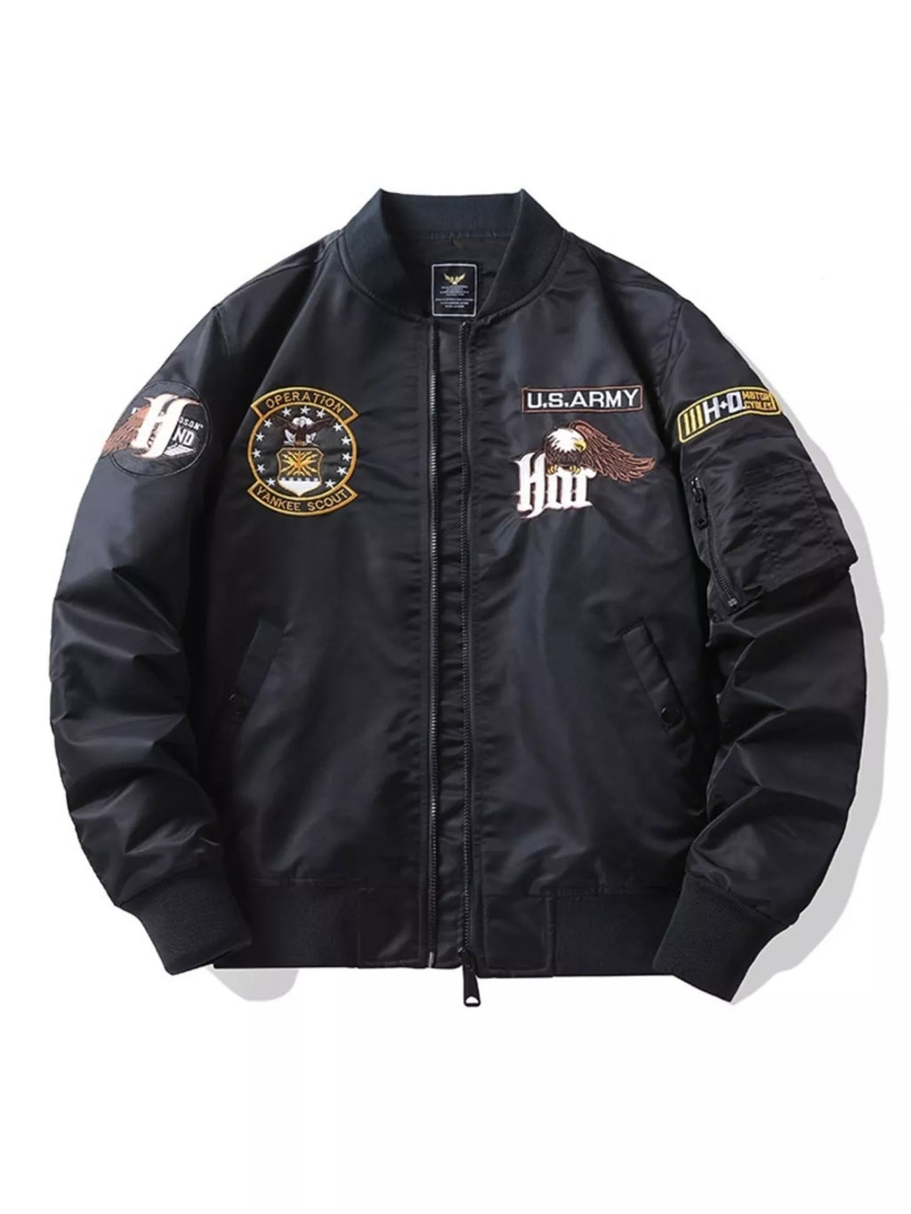 Men's Plus Size Embroidered Zip Up Bomber Jacket
