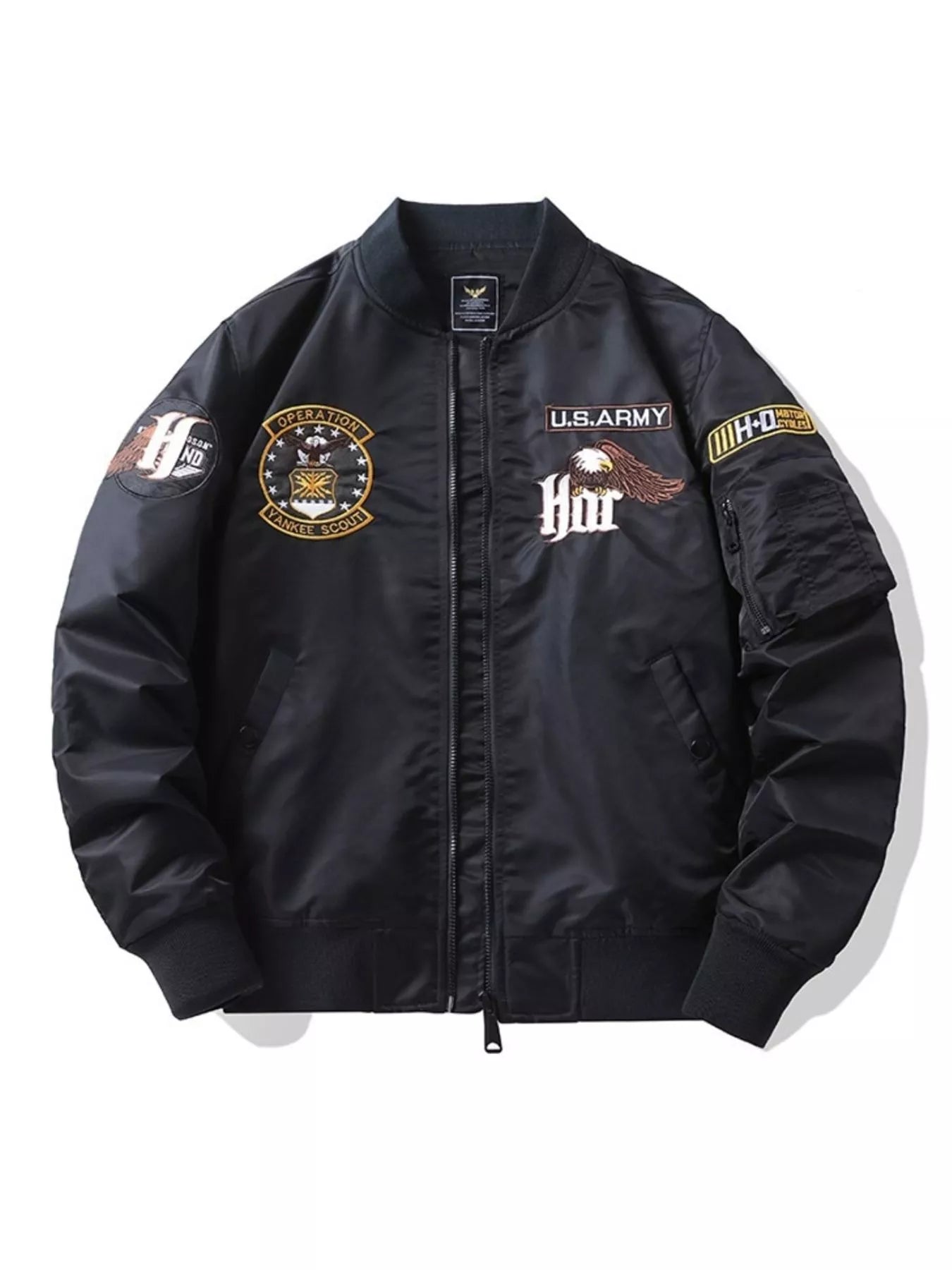 Men's Plus Size Embroidered Zip Up Bomber Jacket
