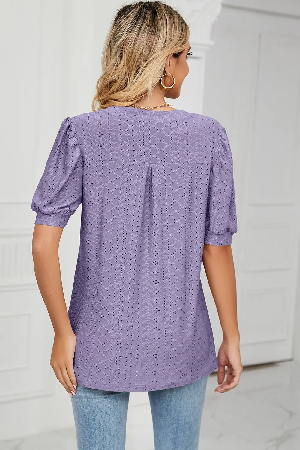 Eyelet Notched Short Sleeve T-Shirt