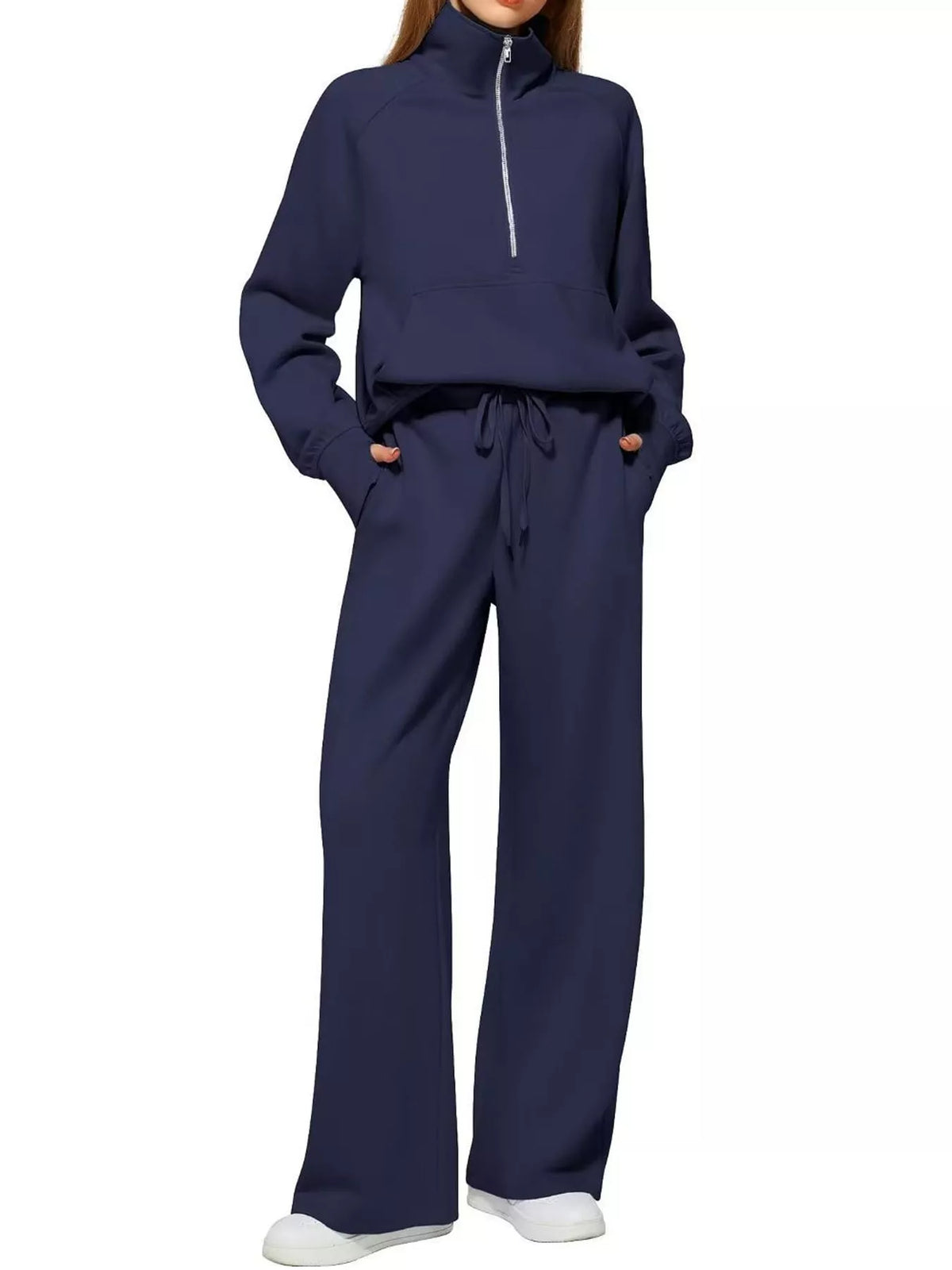 Half-Zip Sweatshirt and Wide-Leg Pants Set