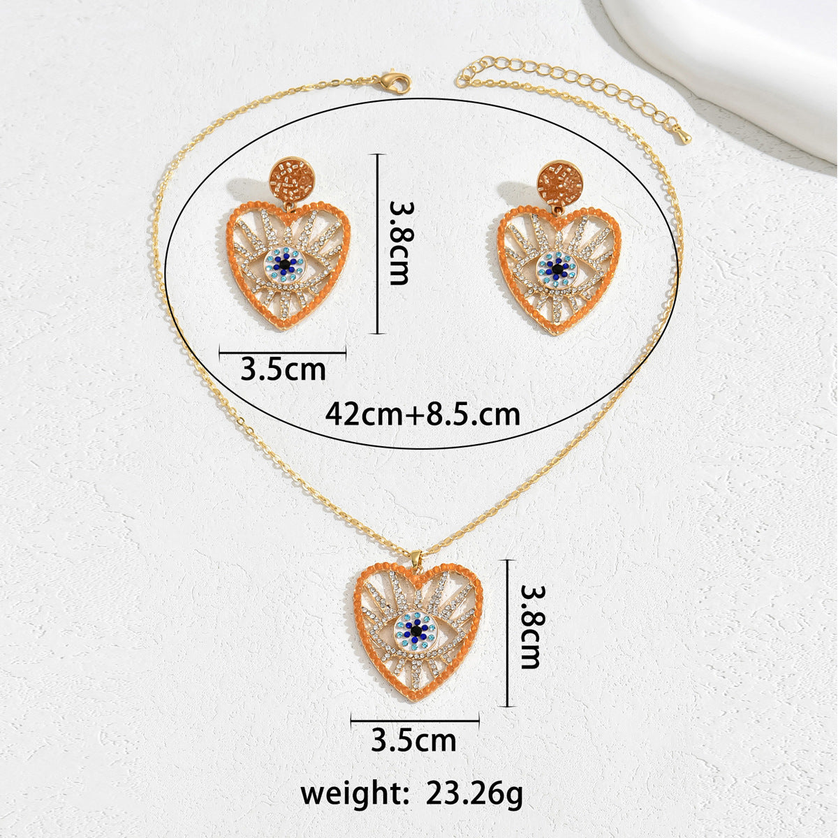 2026 New Love Diamond-encrusted Hip-hop Style Necklace Earrings Suit Angel's Eye Niche Earrings All-match Clavicle Chain