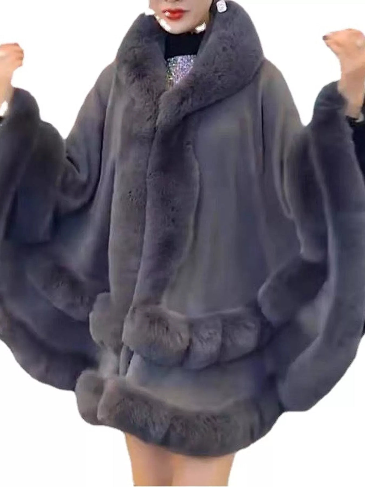 Faux Fur Trimmed Hooded Cape