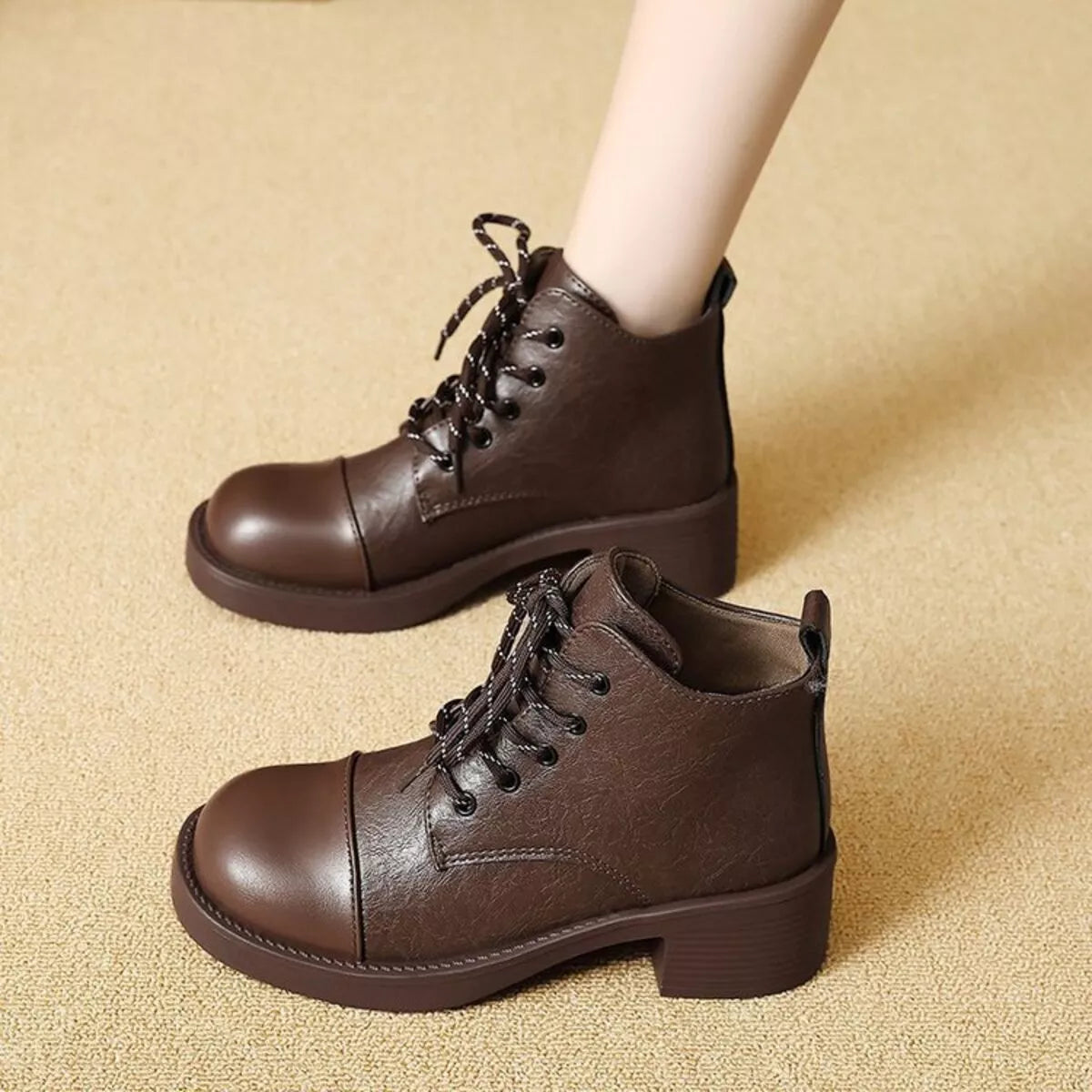 Round Toe Block Heels Boots