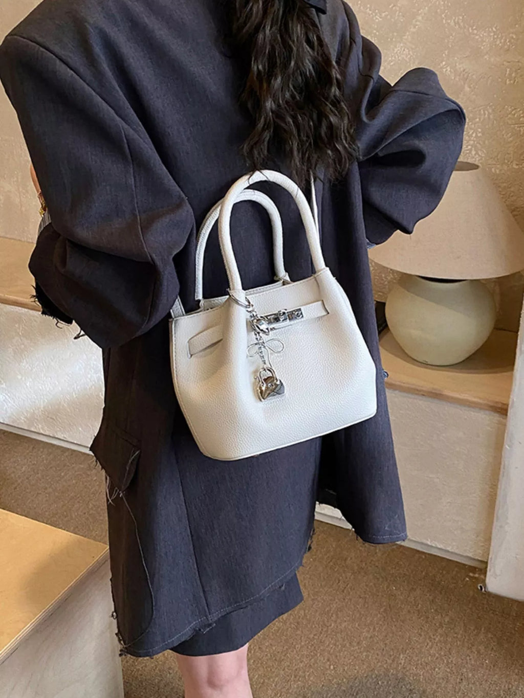 Leather Crossbody Bag with Lock Detail