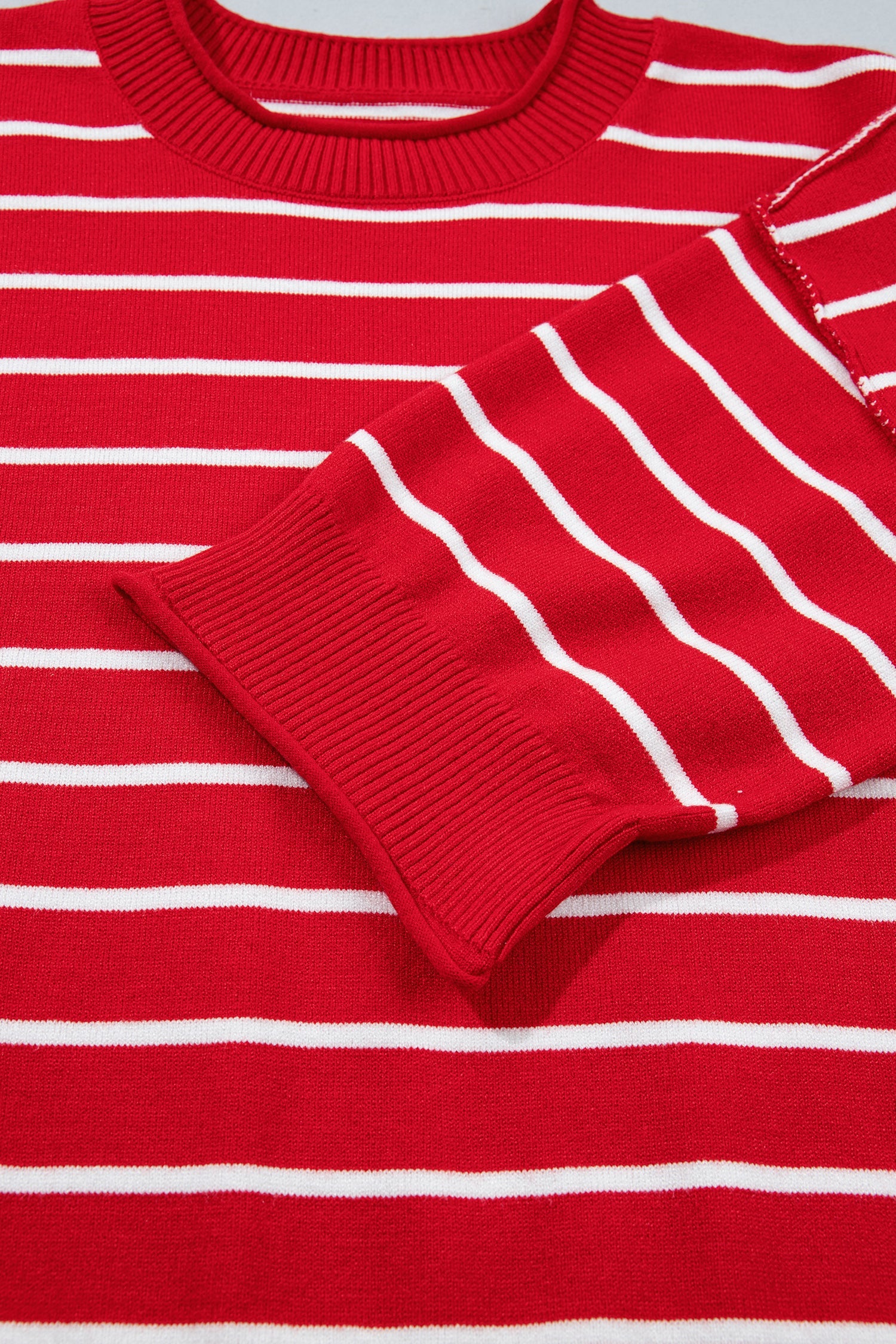 Red Stripe Dropped Shoulder Half Sleeve Relaxed Knit Sweater