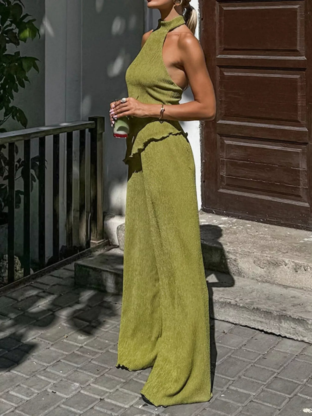 Sleeveless Top and Wide-Leg Pants Two-Piece Set