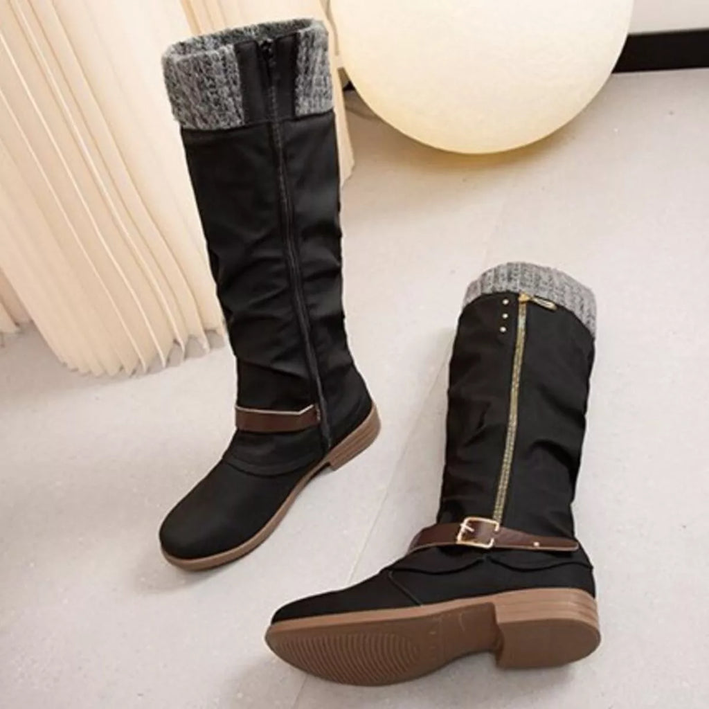Knee High Slouch Boots with Knit Cuff
